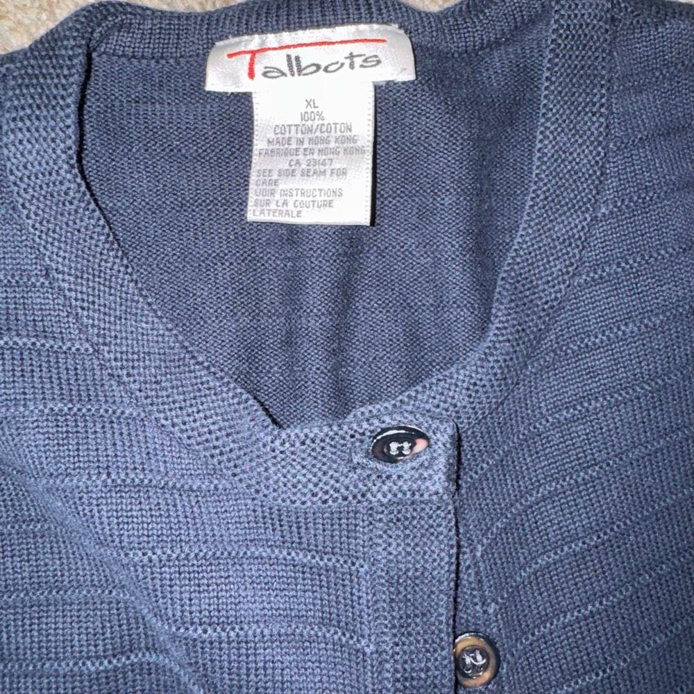 Talbots Women’s XL Navy Blue 100% Cotton Textured Knit Button Cardigan Sweater - Picture 4 of 4